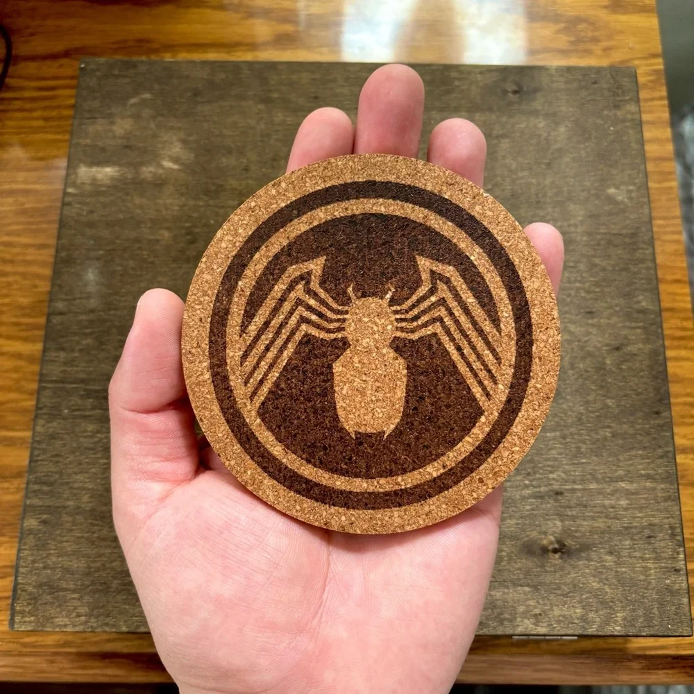 Venom Classic Logo Laser Engraved Cork Coaster